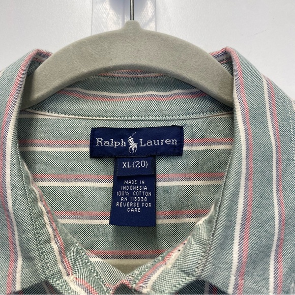 Ralph Lauren Vintage Green Multi-Color Vertical Striped Button Down Long Sleeve - Picture 5 of 6